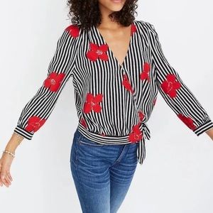 Madewell Striped Floral Wrap Top